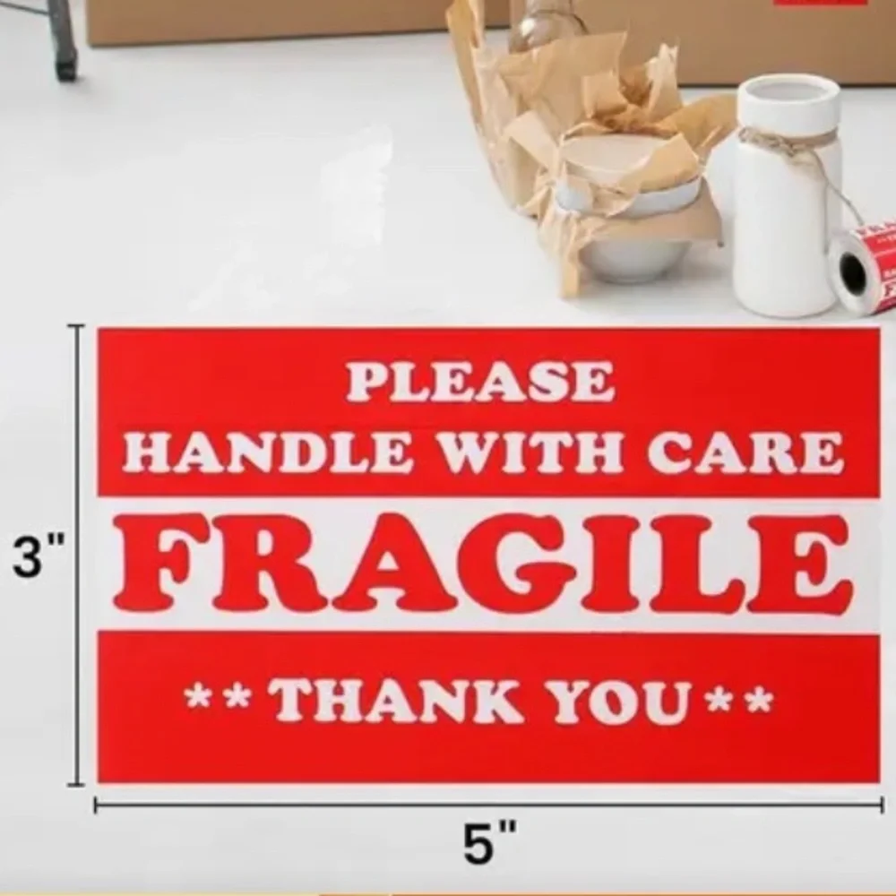 80 “Fragile Handle With Care” Stickers. 3”x5”